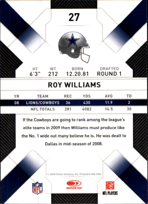 2009 Donruss Threads #27 Roy Williams WR back image