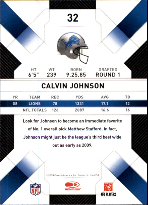 2009 Donruss Threads #32 Calvin Johnson back image