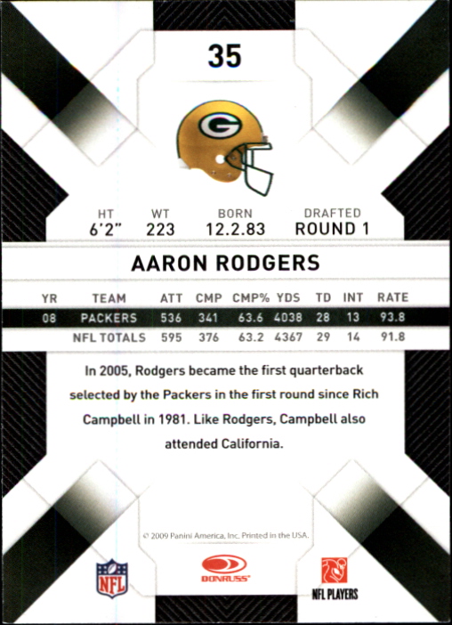 2009 Donruss Threads #35 Aaron Rodgers back image