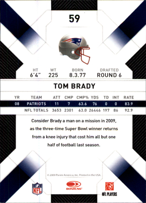 2009 Donruss Threads #59 Tom Brady back image
