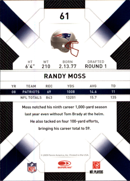 2009 Donruss Threads #61 Randy Moss back image