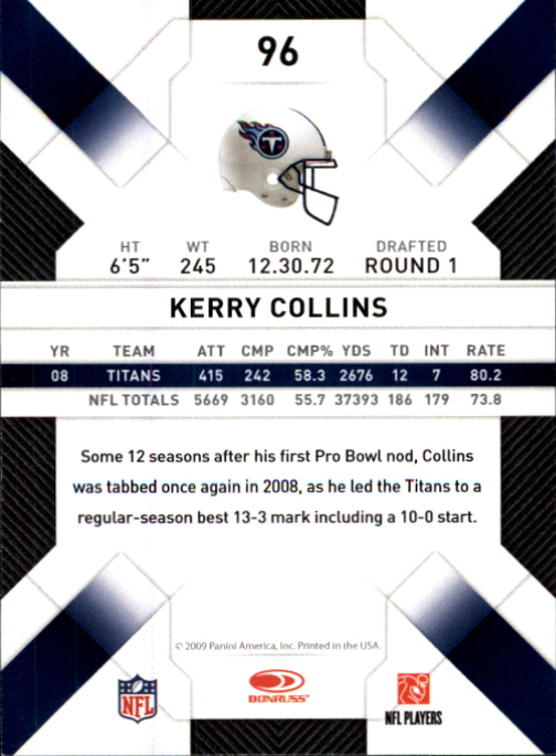 2009 Donruss Threads #96 Kerry Collins back image