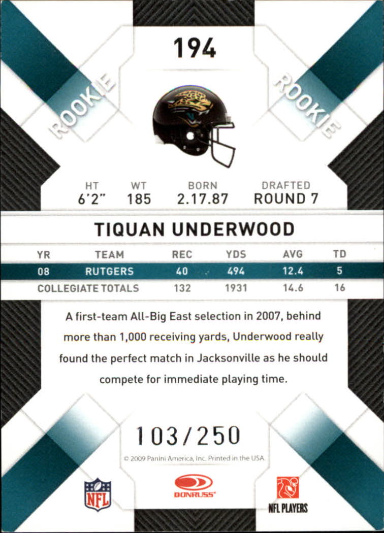 2009 Donruss Threads Silver Holofoil #194 Tiquan Underwood back image