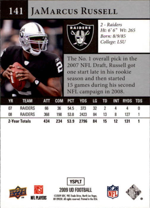 2009 Upper Deck #141 JaMarcus Russell back image