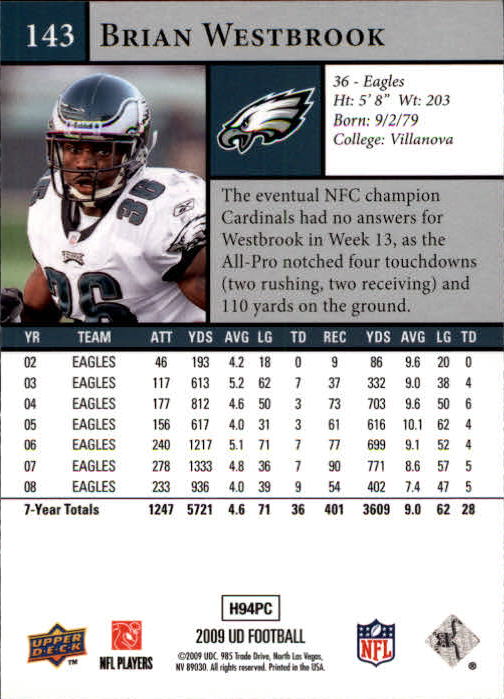 2009 Upper Deck #143 Brian Westbrook back image