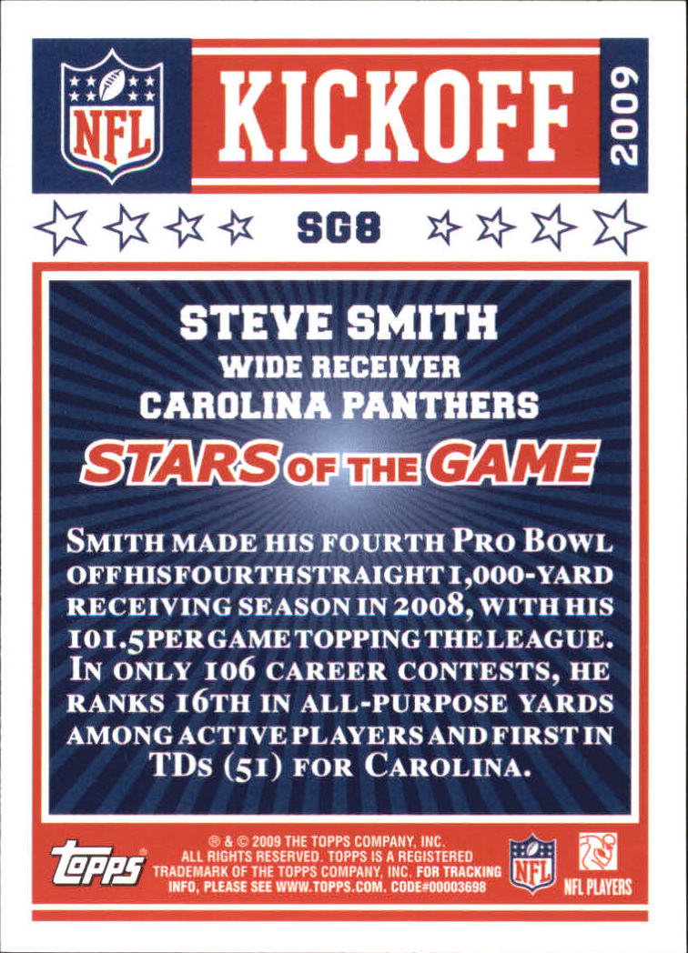 2009 Topps Kickoff Stars of the Game #8 Steve Smith back image
