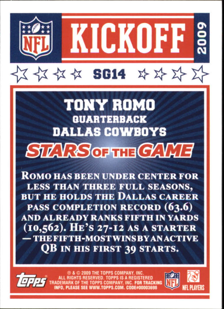 2009 Topps Kickoff Stars of the Game #14 Tony Romo back image