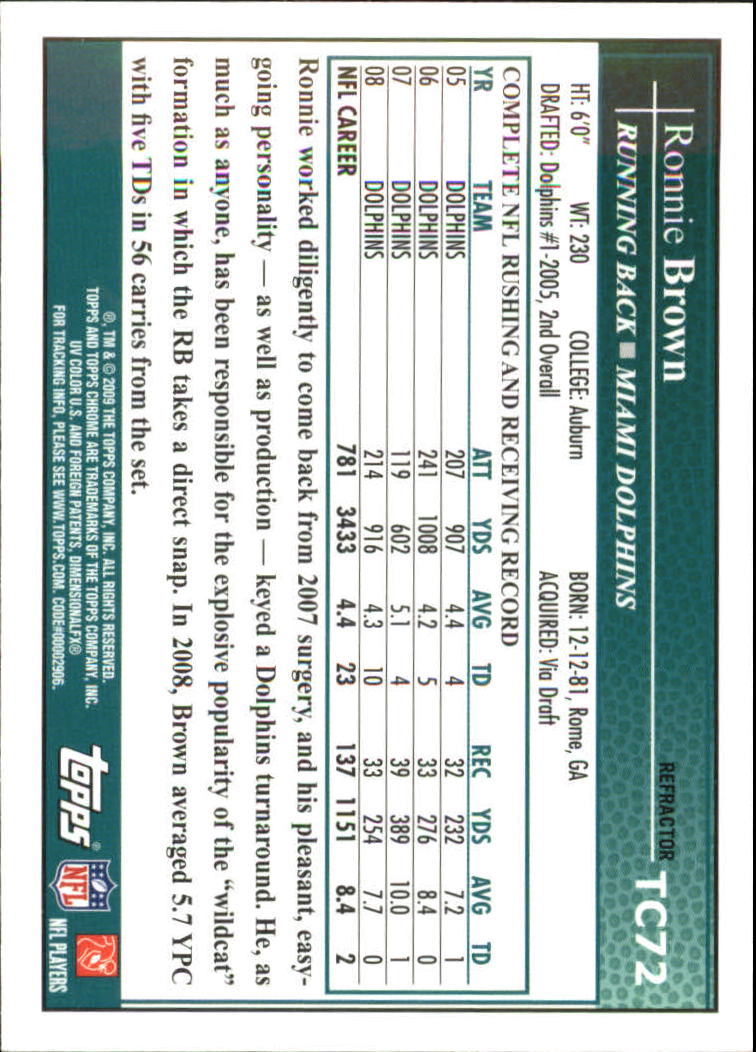 2009 Topps Chrome Refractors #TC72 Ronnie Brown back image