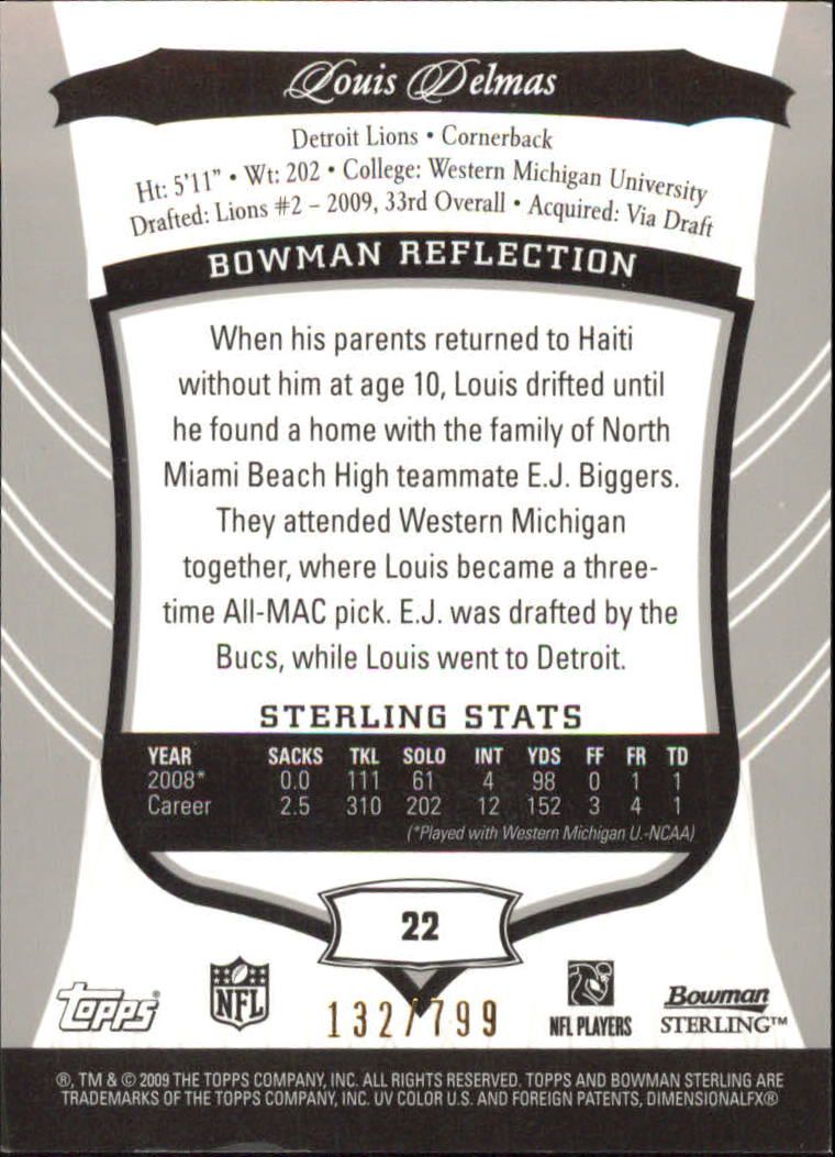 2009 Bowman Sterling #22 Louis Delmas RC back image