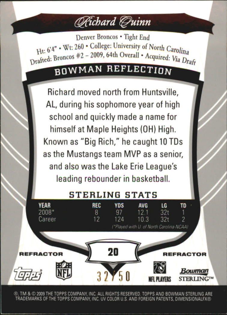 2009 Bowman Sterling #20 Richard Quinn RC back image