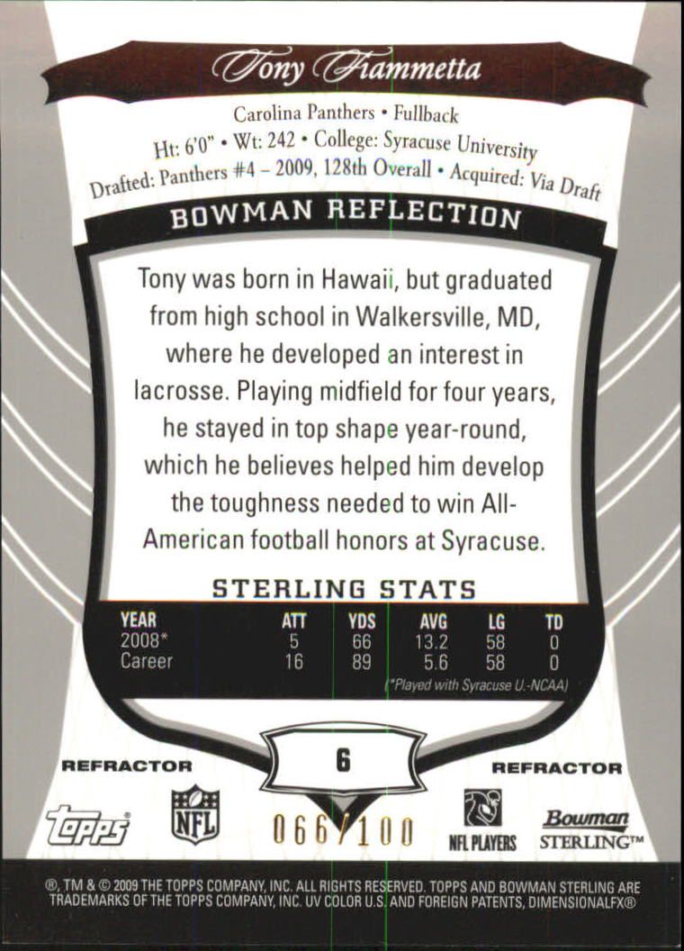 2009 Bowman Sterling #6 Tony Fiammetta RC back image
