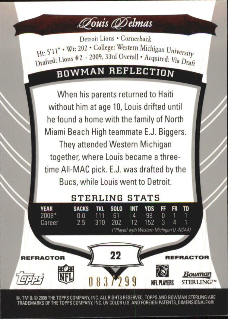 2009 Bowman Sterling Refractors #22 Louis Delmas back image