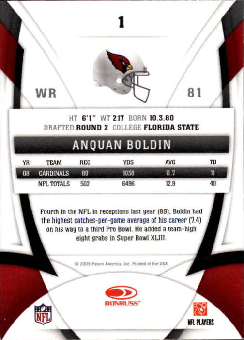 2009 Certified #1 Anquan Boldin back image