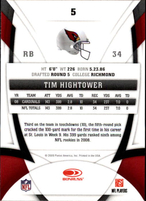2009 Certified #5 Tim Hightower back image