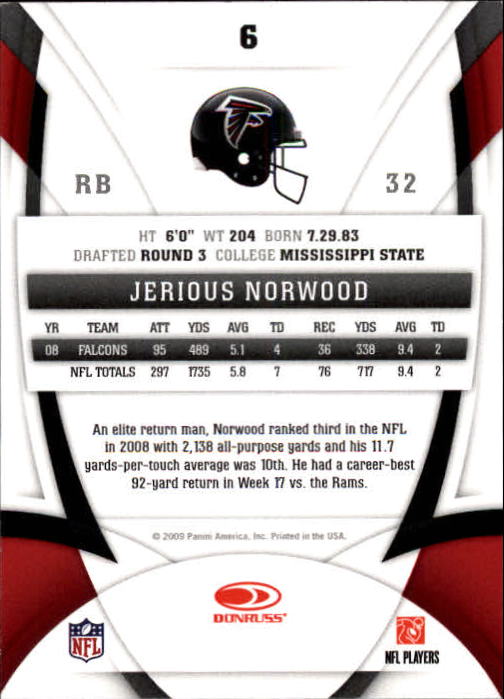2009 Certified #6 Jerious Norwood back image