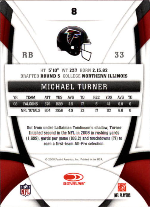 2009 Certified #8 Michael Turner back image