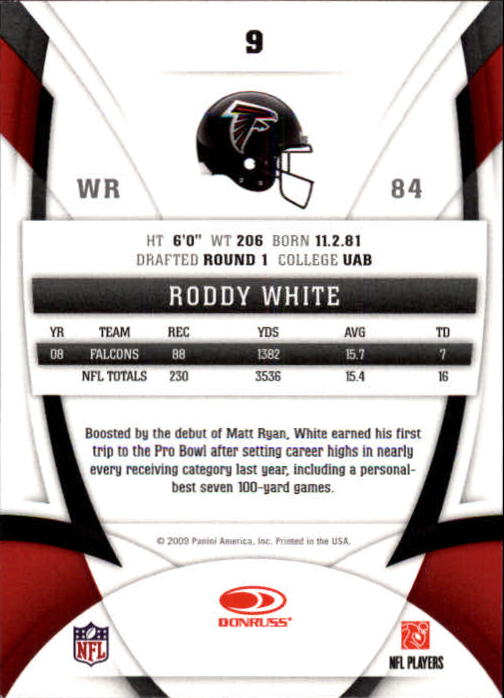 2009 Certified #9 Roddy White back image