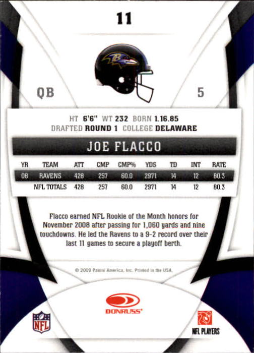 2009 Certified #11 Joe Flacco back image