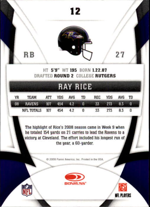 2009 Certified #12 Ray Rice back image