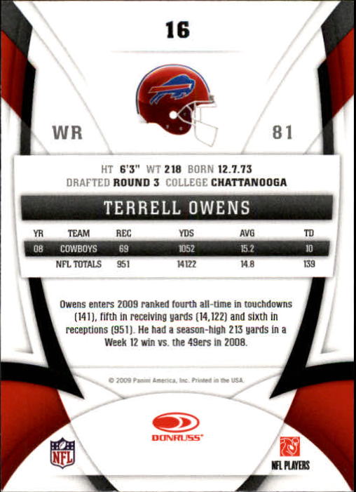 2009 Certified #16 Terrell Owens back image
