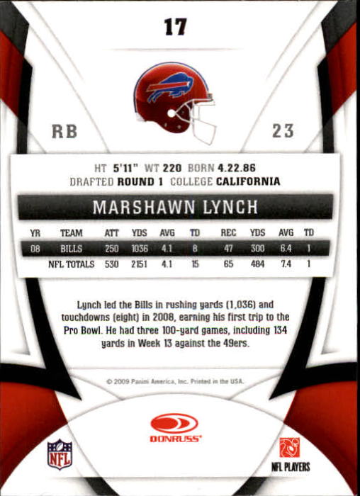 2009 Certified #17 Marshawn Lynch back image