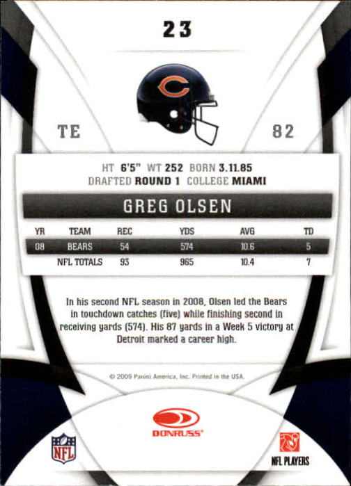 2009 Certified #23 Greg Olsen back image
