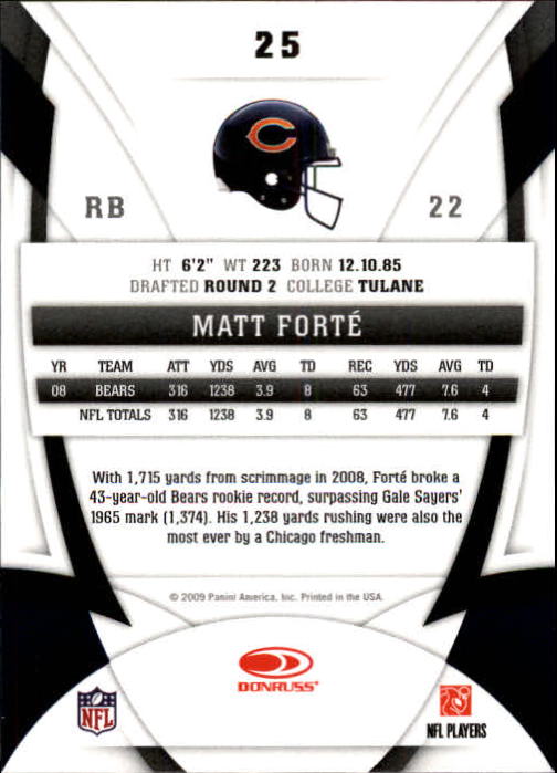 2009 Certified #25 Matt Forte back image