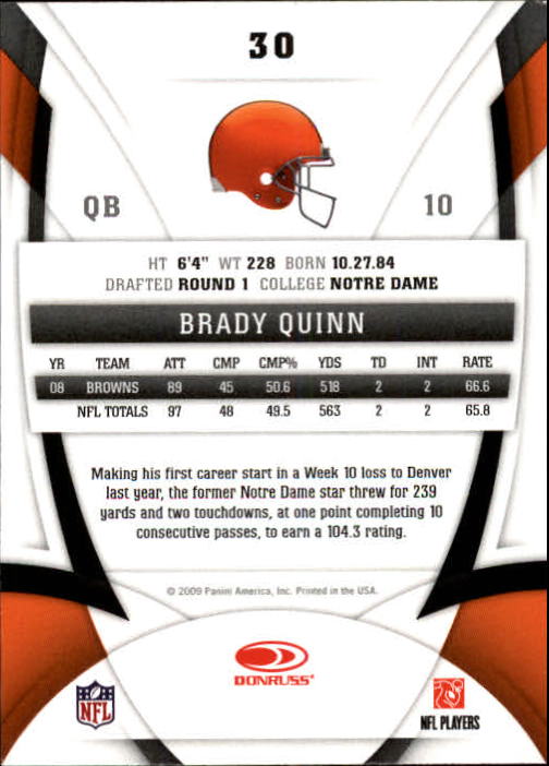 2009 Certified #30 Brady Quinn back image