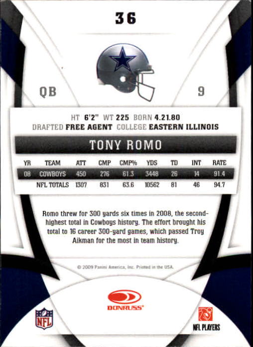 2009 Certified #36 Tony Romo back image