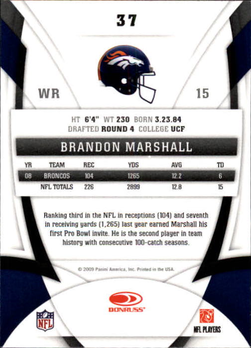 2009 Certified #37 Brandon Marshall back image