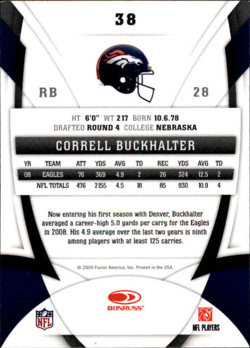 2009 Certified #38 Correll Buckhalter back image