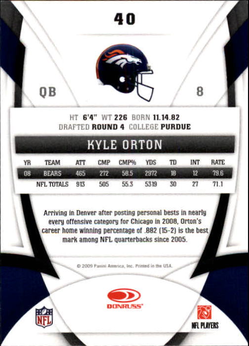 2009 Certified #40 Kyle Orton back image