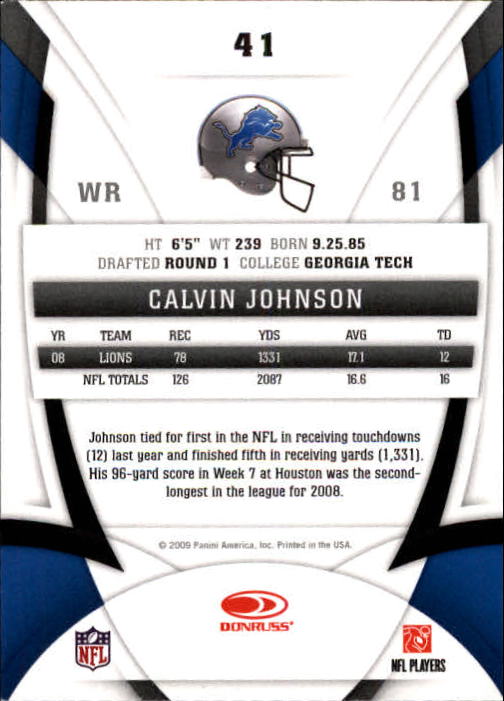 2009 Certified #41 Calvin Johnson back image