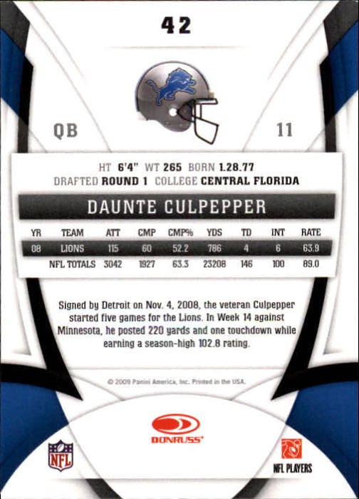 2009 Certified #42 Daunte Culpepper back image