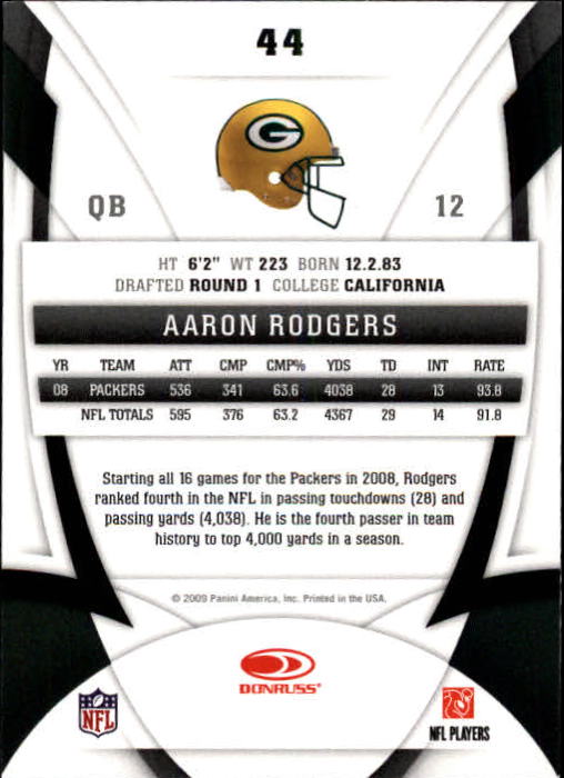 2009 Certified #44 Aaron Rodgers back image