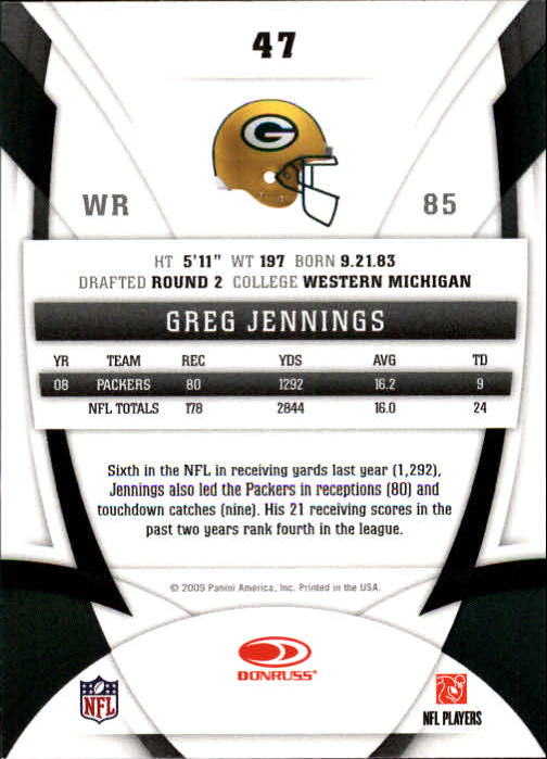 2009 Certified #47 Greg Jennings back image