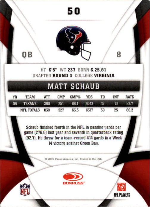 2009 Certified #50 Matt Schaub back image