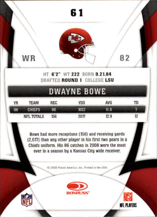 2009 Certified #61 Dwayne Bowe back image