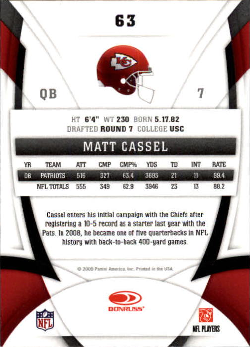 2009 Certified #63 Matt Cassel back image