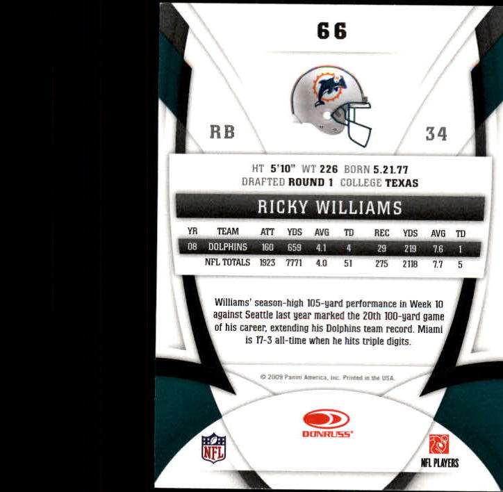 2009 Certified #66 Ricky Williams back image