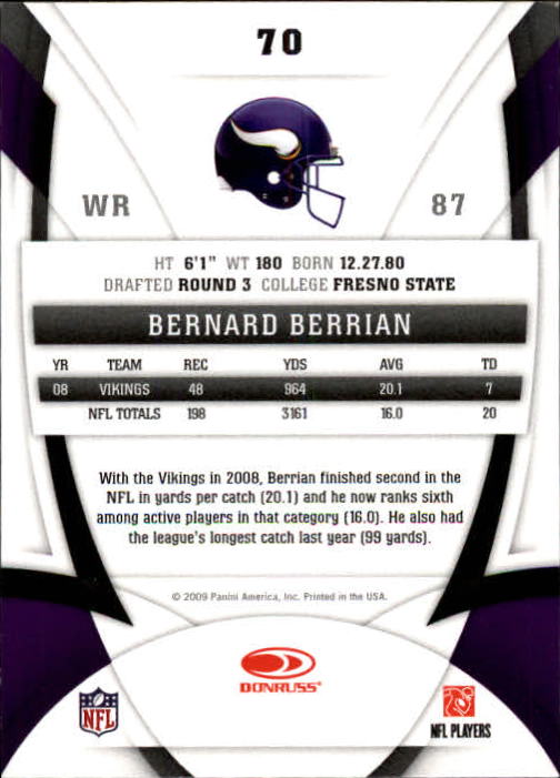 2009 Certified #70 Bernard Berrian back image