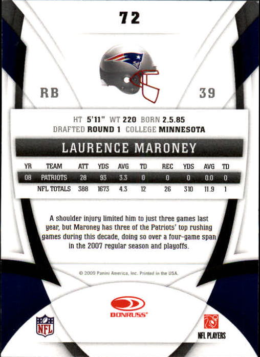2009 Certified #72 Laurence Maroney back image