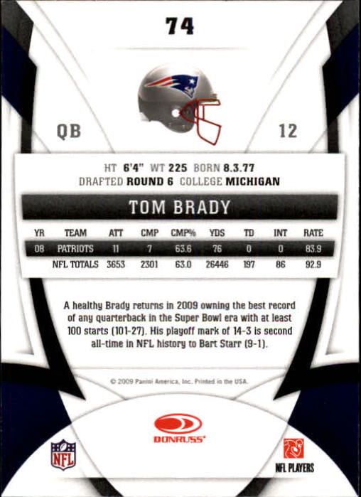 2009 Certified #74 Tom Brady back image