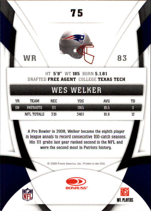 2009 Certified #75 Wes Welker back image