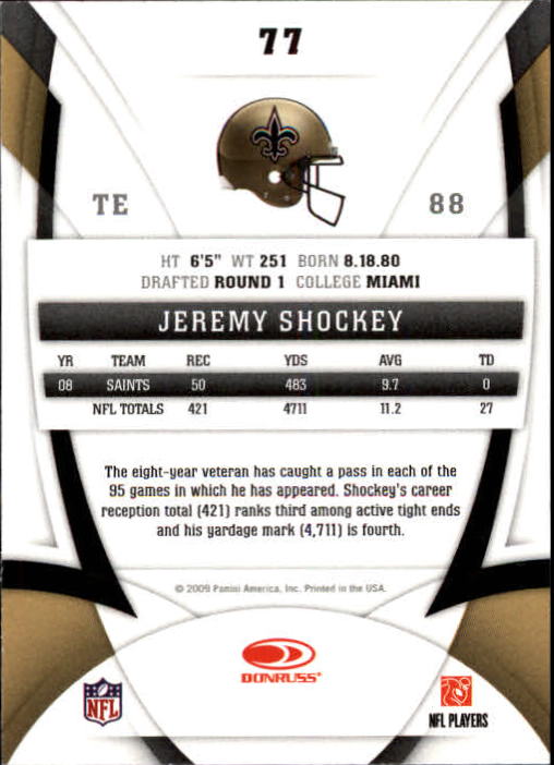 2009 Certified #77 Jeremy Shockey back image