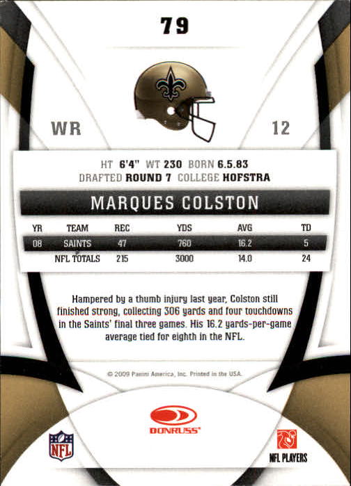 2009 Certified #79 Marques Colston back image