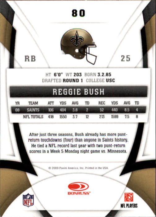 2009 Certified #80 Reggie Bush back image