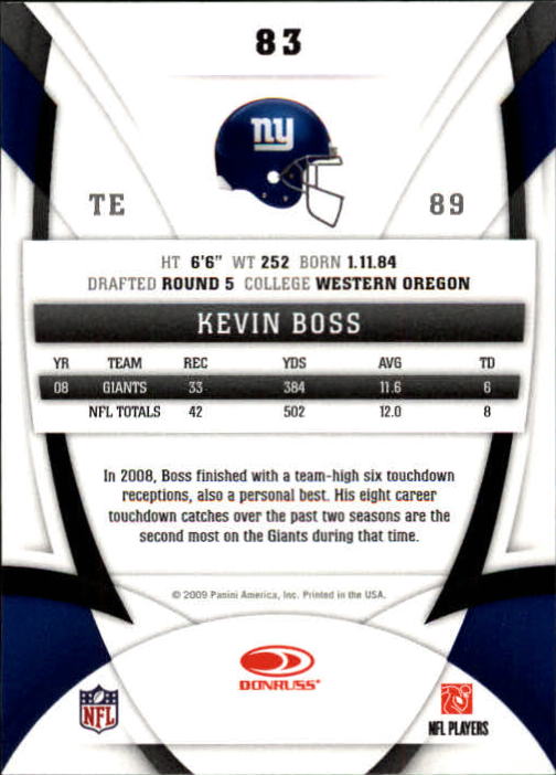2009 Certified #83 Kevin Boss back image