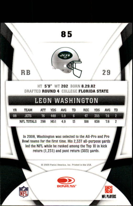 2009 Certified #85 Leon Washington back image