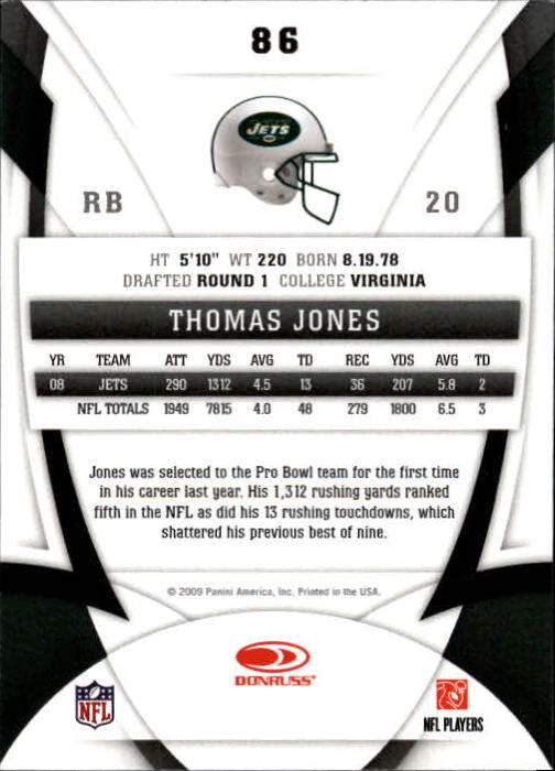 2009 Certified #86 Thomas Jones back image